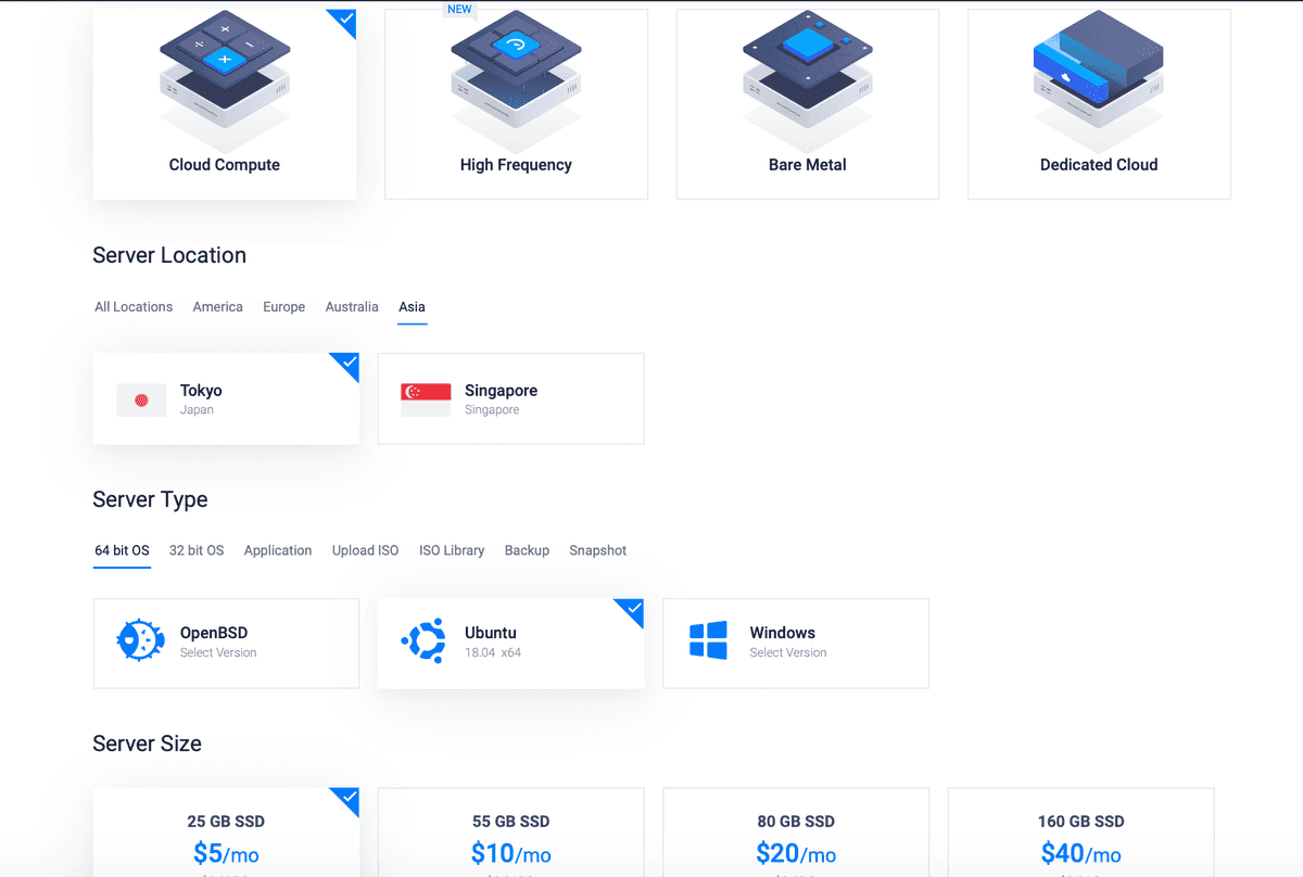 Vultrサーバーの設定画面
